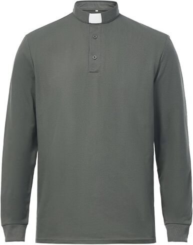 Men's Clergy Tab Collar Polo Shirt Long Sleeve Pastor Minister Preacher Shirt Priest Tops in Kuwait