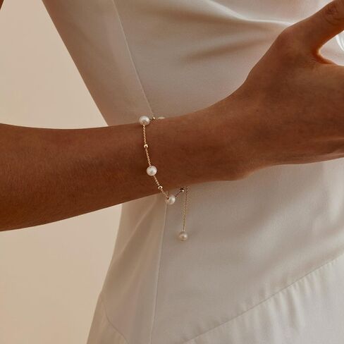 Pearl Gold Bracelets for Women Non Tarnish -14k Real Gold Plated Charm Beaded Bracelets White Brides Bridesmaid Wedding Dainty Pearl Bracelet Gold Jewelry for Women Accesory Birthday Gifts in Saudi Arabia