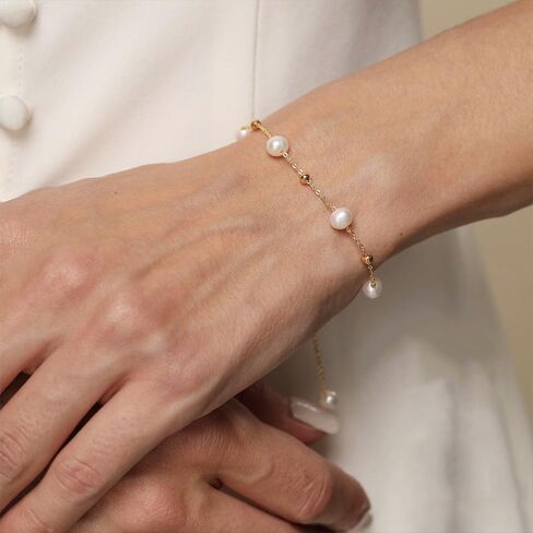 Pearl Gold Bracelets for Women Non Tarnish -14k Real Gold Plated Charm Beaded Bracelets White Brides Bridesmaid Wedding Dainty Pearl Bracelet Gold Jewelry for Women Accesory Birthday Gifts in Saudi Arabia