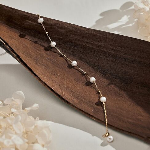 Pearl Gold Bracelets for Women Non Tarnish -14k Real Gold Plated Charm Beaded Bracelets White Brides Bridesmaid Wedding Dainty Pearl Bracelet Gold Jewelry for Women Accesory Birthday Gifts in Saudi Arabia