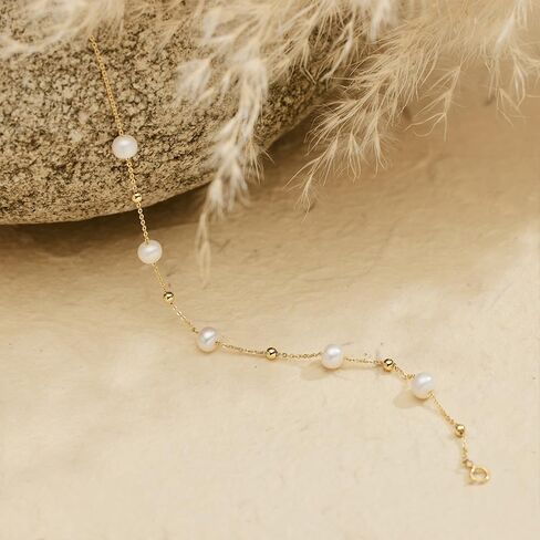 Pearl Gold Bracelets for Women Non Tarnish -14k Real Gold Plated Charm Beaded Bracelets White Brides Bridesmaid Wedding Dainty Pearl Bracelet Gold Jewelry for Women Accesory Birthday Gifts in Saudi Arabia