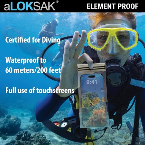 LOKSAK - aLOKSAK Waterproof Cellphone Dry Bags - Airtight Underwater Phone Pouch - Touch Screen Compatible - Diving Certified (2 Pack - 4.875 in x 8 in) Clear in Saudi Arabia