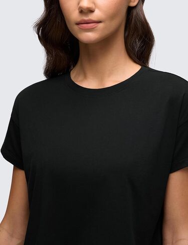 CRZ YOGA Women's Pima Cotton Workout Short Sleeve Shirts Loose Crop Tops Athletic Gym Shirt Casual Cropped T-Shirt in Saudi Arabia