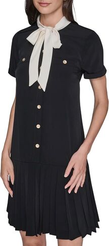 Karl Lagerfeld Women's Short Sleeve Neck Tie Silky Crepe Flounce Hem Dress in Saudi Arabia