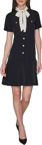 Karl Lagerfeld Women's Short Sleeve Neck Tie Silky Crepe Flounce Hem Dress in Saudi Arabia