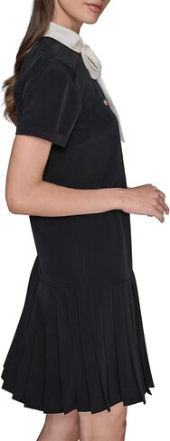 Karl Lagerfeld Women's Short Sleeve Neck Tie Silky Crepe Flounce Hem Dress in Saudi Arabia