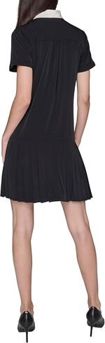 Karl Lagerfeld Women's Short Sleeve Neck Tie Silky Crepe Flounce Hem Dress in Saudi Arabia
