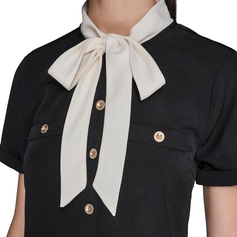 Karl Lagerfeld Women's Short Sleeve Neck Tie Silky Crepe Flounce Hem Dress in Saudi Arabia