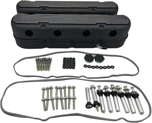 1 Pair 2pcs/Set Valve Cover Black Finned Vintage Hidden Cast Aluminum Valve Cover with Coil Mounts Compatible with Chevy LS LS1, LS2, LS3, LS6, and LS7 Engines. in Saudi Arabia