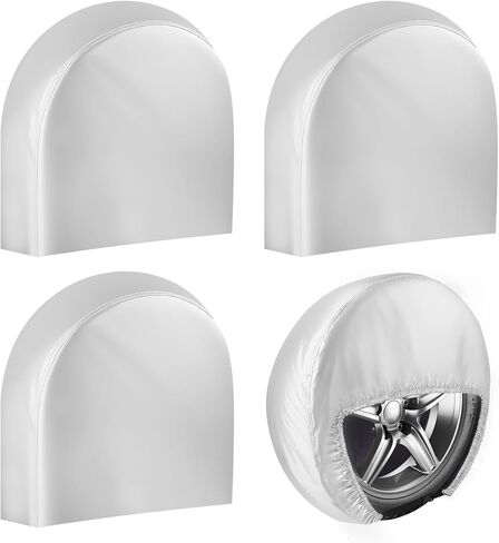 مجموعة أغطية إطارات Trailers Rv مكونة من 4 قطع، غطاء واقي العجلة للمقطورة، والتخييم، والشاحنة، وRvs، ومقطورة القارب - أغطية العجلات المقاومة للأشعة فوق البنفسجية في جميع الأحوال الجوية، وإبزيم قفل مقاوم للرياح (قطر الإطار 27 بوصة - 29 بوصة، فضي) in Kuwait