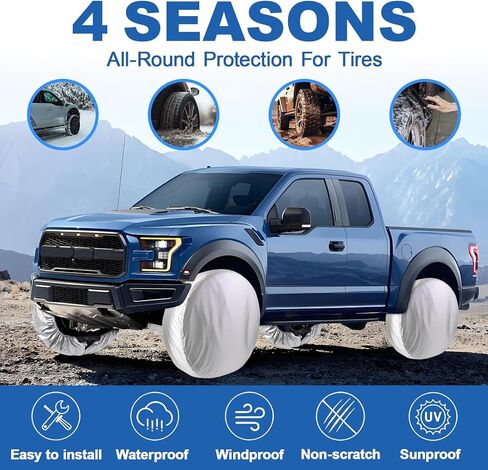 مجموعة أغطية إطارات Trailers Rv مكونة من 4 قطع، غطاء واقي العجلة للمقطورة، والتخييم، والشاحنة، وRvs، ومقطورة القارب - أغطية العجلات المقاومة للأشعة فوق البنفسجية في جميع الأحوال الجوية، وإبزيم قفل مقاوم للرياح (قطر الإطار 27 بوصة - 29 بوصة، فضي) in Kuwait