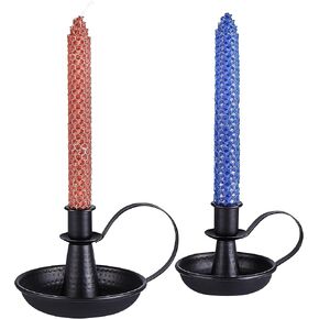 Black Candle Holders with Handle, Metal Vintage Taper Candlestick Holders Set of 2 Rustic Iron Wide Base Candle Stand for Table Centerpiece Farmhouse Fireplace Home Wedding Decor in Saudi Arabia