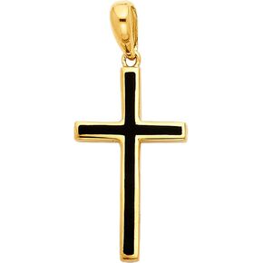 14k REAL Yellow Gold Religious Cross with Black Enamel Charm Pendant in Saudi Arabia