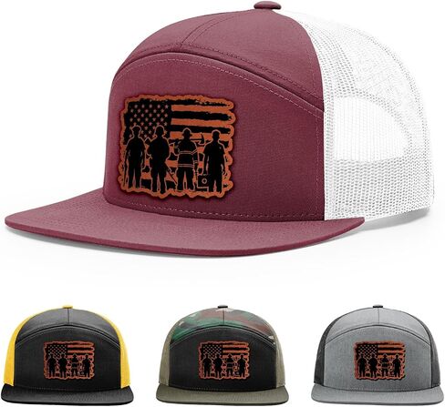 First Responder, Emergency Rescuer with USA Flag, First Responder Hat, 168 Style Trucker Leather Patch Hat for Men & Women, 7 Panel Baseball Cap with Snapback Enclosure in Kuwait