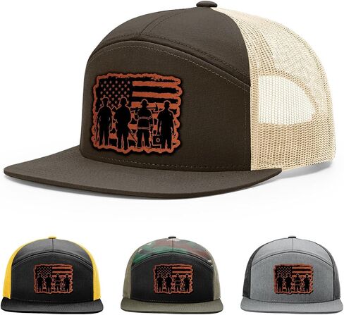 First Responder, Emergency Rescuer with USA Flag, First Responder Hat, 168 Style Trucker Leather Patch Hat for Men & Women, 7 Panel Baseball Cap with Snapback Enclosure in Kuwait
