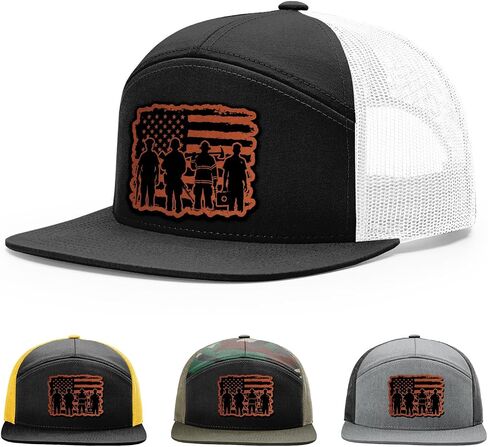 First Responder, Emergency Rescuer with USA Flag, First Responder Hat, 168 Style Trucker Leather Patch Hat for Men & Women, 7 Panel Baseball Cap with Snapback Enclosure in Kuwait