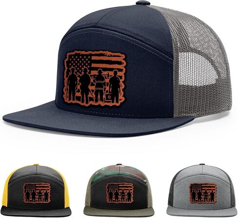 First Responder, Emergency Rescuer with USA Flag, First Responder Hat, 168 Style Trucker Leather Patch Hat for Men & Women, 7 Panel Baseball Cap with Snapback Enclosure in Kuwait