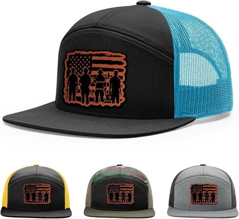 First Responder, Emergency Rescuer with USA Flag, First Responder Hat, 168 Style Trucker Leather Patch Hat for Men & Women, 7 Panel Baseball Cap with Snapback Enclosure in Kuwait