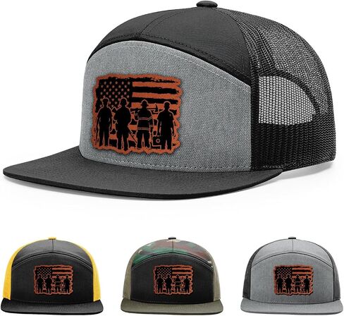 First Responder, Emergency Rescuer with USA Flag, First Responder Hat, 168 Style Trucker Leather Patch Hat for Men & Women, 7 Panel Baseball Cap with Snapback Enclosure in Kuwait