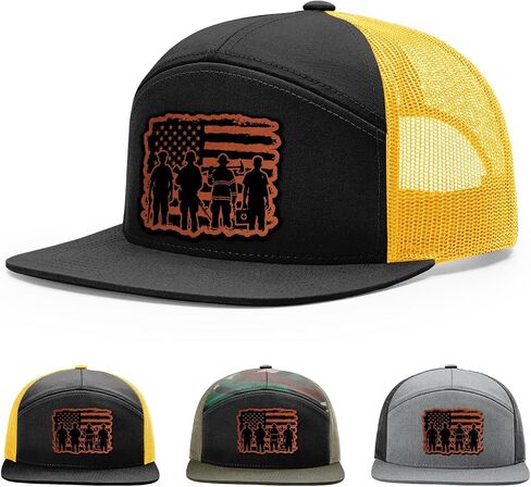 First Responder, Emergency Rescuer with USA Flag, First Responder Hat, 168 Style Trucker Leather Patch Hat for Men & Women, 7 Panel Baseball Cap with Snapback Enclosure in Kuwait