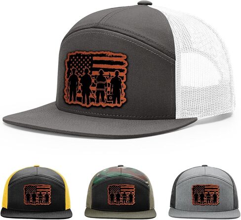 First Responder, Emergency Rescuer with USA Flag, First Responder Hat, 168 Style Trucker Leather Patch Hat for Men & Women, 7 Panel Baseball Cap with Snapback Enclosure in Kuwait