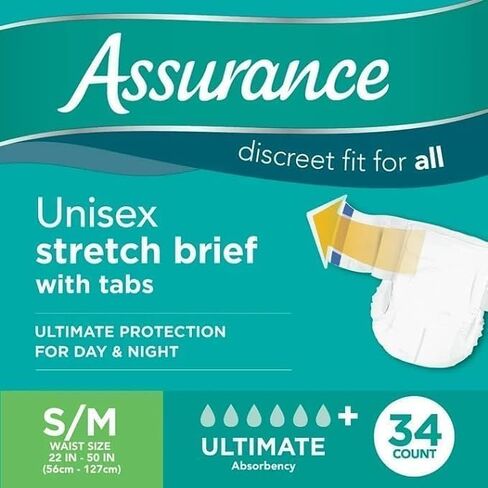 Generic Assurance Small/Medium Unisex Stretch Briefs with Tabs 34 Ct. (Pack of 1), White in Saudi Arabia