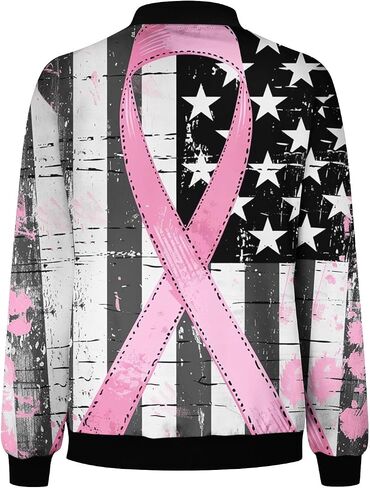 Zip Up Jackets for Women Pink Ribbon Print October Breast Cancer Awareness Jacket Coats Lightweight Casual Outerwear in Saudi Arabia