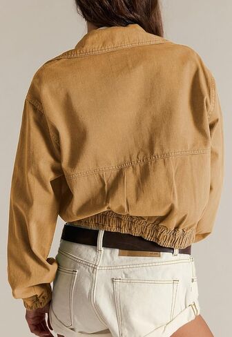 Cropped Bomber Jackets Women Fall Outfits 2025 Lightweight Zip Up Long Sleeve Casual Denim Jacket With Pockets in Kuwait