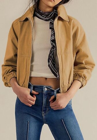 Cropped Bomber Jackets Women Fall Outfits 2025 Lightweight Zip Up Long Sleeve Casual Denim Jacket With Pockets in Kuwait