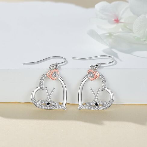 YAFEINI Baseball Heart Earrings Sterling Silver Baseball and Baseball Bat Cross Earrings Baseball Jewelry for Women Baseball Fans Gifts in Saudi Arabia