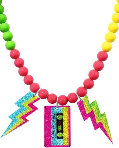Ronglry 80s تتسابق زي الملحقات للنساء 80s قلادة النيون الخرز القلائد لتوهج حزب الخرز القلائد مع البرق / الشريط النيون المجوهرات للنساء 80's حزب زينة تفضل in Kuwait
