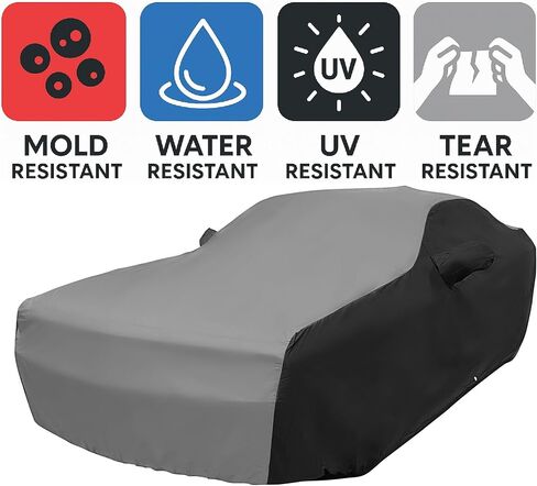 غطاء سيارة ملائم حسب الطلب من دودج تشارجر - Ultraguard Plus داخلي/خارجي بالإضافة إلى 300 دينيير للحماية من الأشعة فوق البنفسجية والمطر ومقاوم للماء - مناسب تمامًا لشواحن دودج 2005-2025 (رمادي/أسود) in Saudi Arabia
