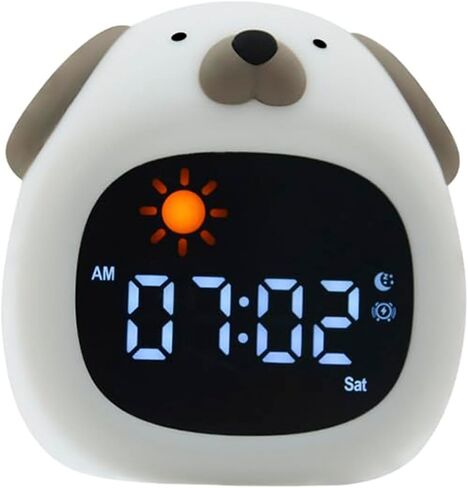Alarm Clock with Night Light, Cute Cartoon Animal Dogs/Dinosaur/Cat/Litter Bear/Owl/Cloud-Shaped OK to Wake Clock with White Noise, Digital Display Electronic Clock, Dog in Kuwait
