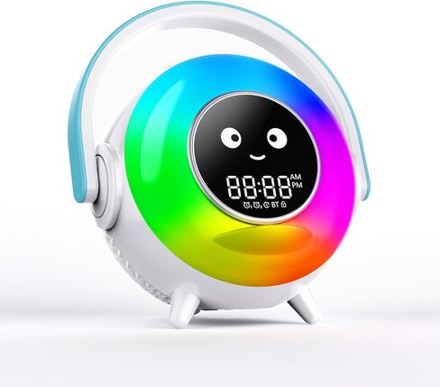 منبه مع ضوء RGB، ضوء ليلي، عرض وجه مبتسم لطيف، متوافق مع بلوتوث، جهاز صوت وموافق لإيقاظ ساعة منبه للأطفال الصغار والأطفال (متدرج) in Kuwait