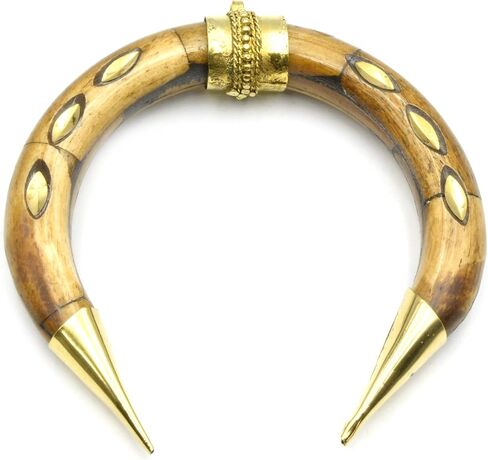 Bone Pendant | Gold Marquise Inlay Crescent | OX Bone Focal Pendant | Horn Pendant | White in Saudi Arabia