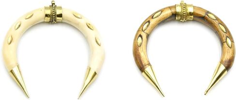 Bone Pendant | Gold Marquise Inlay Crescent | OX Bone Focal Pendant | Horn Pendant | White in Saudi Arabia