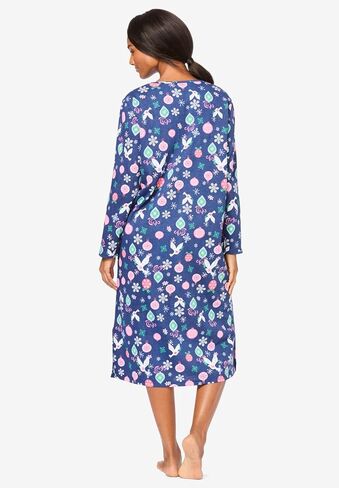 Dreams & Co. Plus Size Long-Sleeve Henley Print Sleepshirt in Saudi Arabia