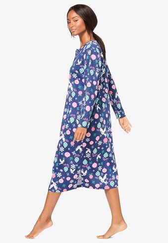 Dreams & Co. Plus Size Long-Sleeve Henley Print Sleepshirt in Saudi Arabia