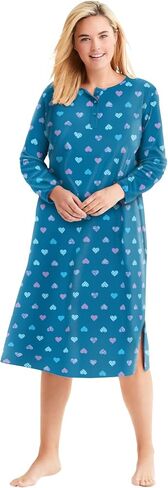 Dreams & Co. Plus Size Long-Sleeve Henley Print Sleepshirt in Saudi Arabia