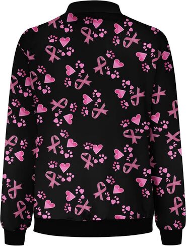Zip Up Jackets for Women Pink Ribbon Print October Breast Cancer Awareness Jacket Coats Lightweight Casual Outerwear in Saudi Arabia