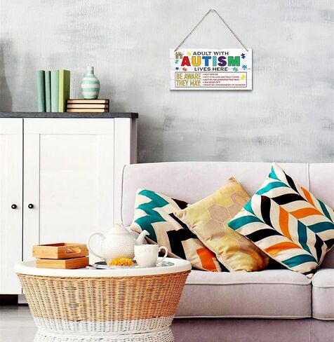 EDCTO Autism Sign, Decorative Wood Wall Art, 12 x 6 inch MDF Material, Rustic Autism Family Hanging Wall Decor in Kuwait
