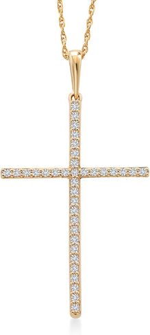 Gem Stone King 10K Yellow Gold White Lab Grown Diamond Cross Crucifix Pendant Necklace For Women (0.14 Cttw, G-H Color, 36 Diamonds, 1 1/4 inch, Comes with 18 Inch Chain) in Saudi Arabia