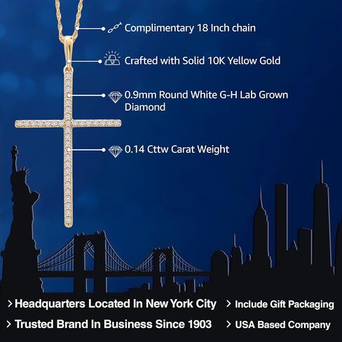 Gem Stone King 10K Yellow Gold White Lab Grown Diamond Cross Crucifix Pendant Necklace For Women (0.14 Cttw, G-H Color, 36 Diamonds, 1 1/4 inch, Comes with 18 Inch Chain) in Saudi Arabia