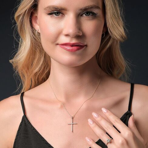 Gem Stone King 10K Yellow Gold White Lab Grown Diamond Cross Crucifix Pendant Necklace For Women (0.14 Cttw, G-H Color, 36 Diamonds, 1 1/4 inch, Comes with 18 Inch Chain) in Saudi Arabia