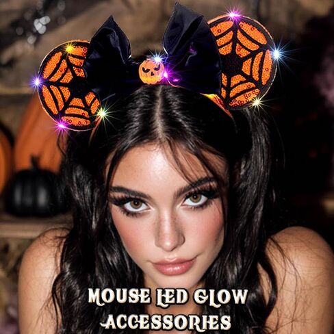 Light Up Mouse Ears Headbands Led Bow Hairbands Glowing Wing Headpiece Glitter Halloween Hair Accessories for Women (E, One Size) in Saudi Arabia