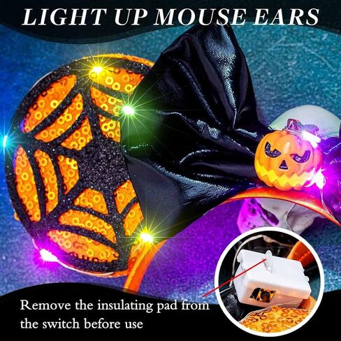 Light Up Mouse Ears Headbands Led Bow Hairbands Glowing Wing Headpiece Glitter Halloween Hair Accessories for Women (E, One Size) in Saudi Arabia