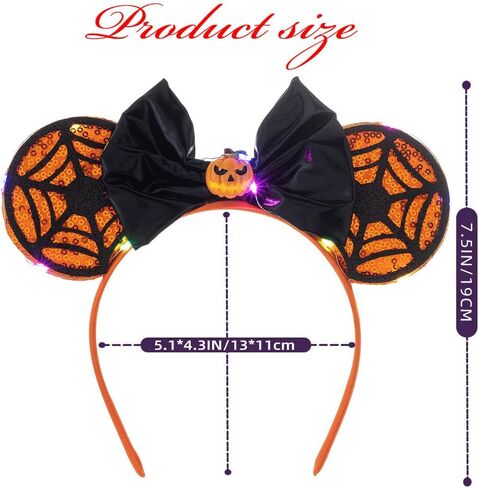 Light Up Mouse Ears Headbands Led Bow Hairbands Glowing Wing Headpiece Glitter Halloween Hair Accessories for Women (E, One Size) in Saudi Arabia