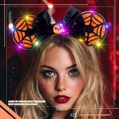 Light Up Mouse Ears Headbands Led Bow Hairbands Glowing Wing Headpiece Glitter Halloween Hair Accessories for Women (E, One Size) in Saudi Arabia