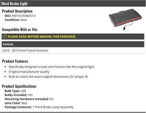 3rd Third Brake Light Lens - Compatible with 2010-2013 Ford Transit Connect in Saudi Arabia