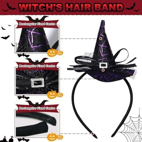 Halloween Witch Hat Headband Spider Web Hair Bands Cute Hair Accessories for Women Halloween Party in Saudi Arabia